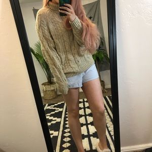 Chunky knit cream turtleneck sweater